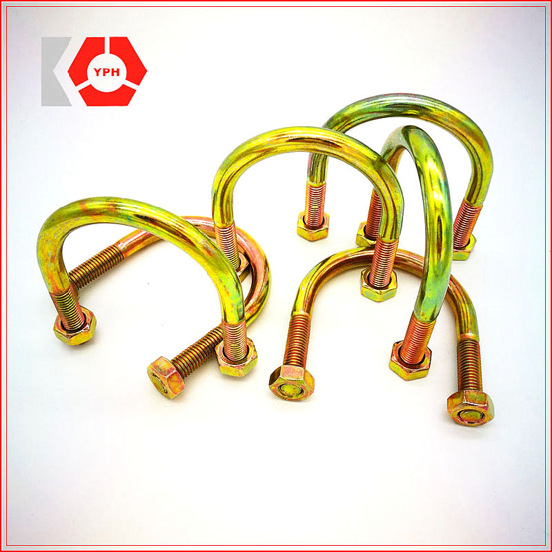 Hot-Rolled Steel U Bolt with Washer and Nuts Yellow Zinc Plated