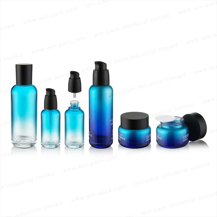 Winpack Fabulous Gradient Blue Lotion Glass 120ml Pump Bottle with Black Screw Cap