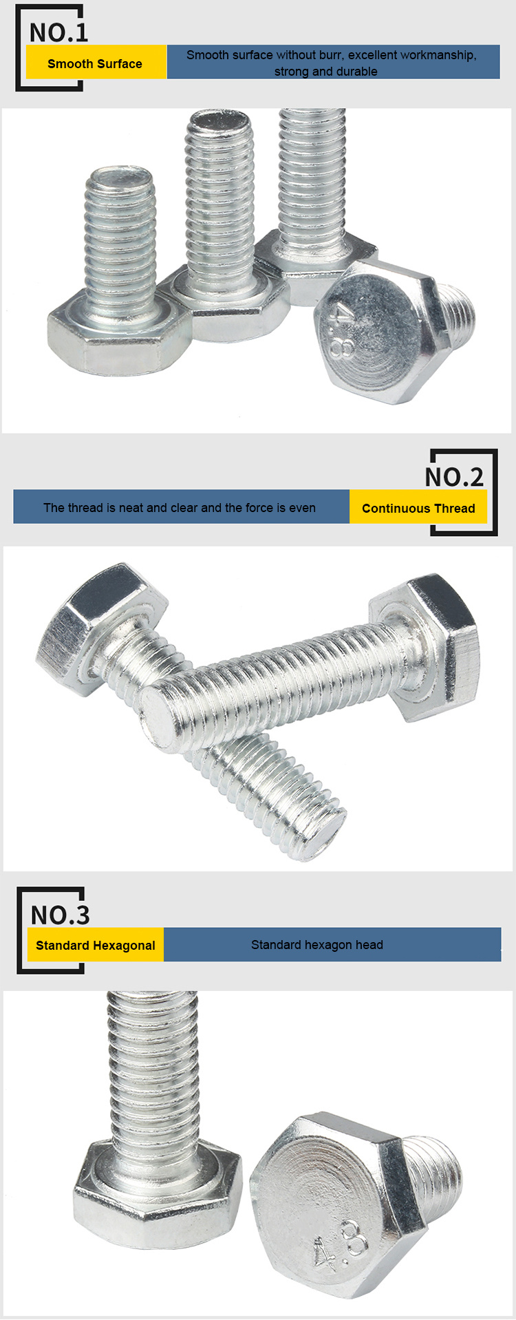 Hot DIP Galvanized 4.8 5.6 6.8 Bolts Hex Bolts and Nuts