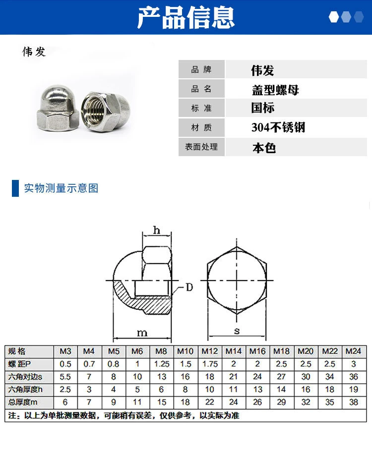 201 Stainless Steel One Piece Cap Nut Yuanbao Nut Cap Nut Decorative Nut M3-M24