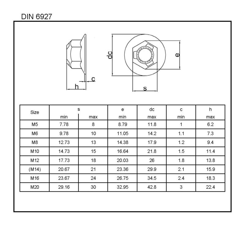 DIN6927 Prevailing Torque/ All Metal Hex Flange Lock Nut