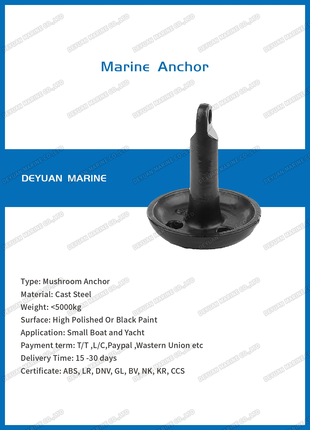 Cast Steel Marine Mushroon Anchor with Eye Hook Bolt