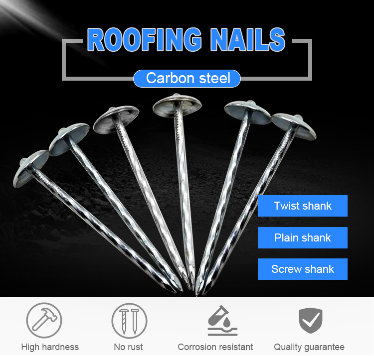 Zinc Plating / Polishing Umbrella Roofing Nails with Washer