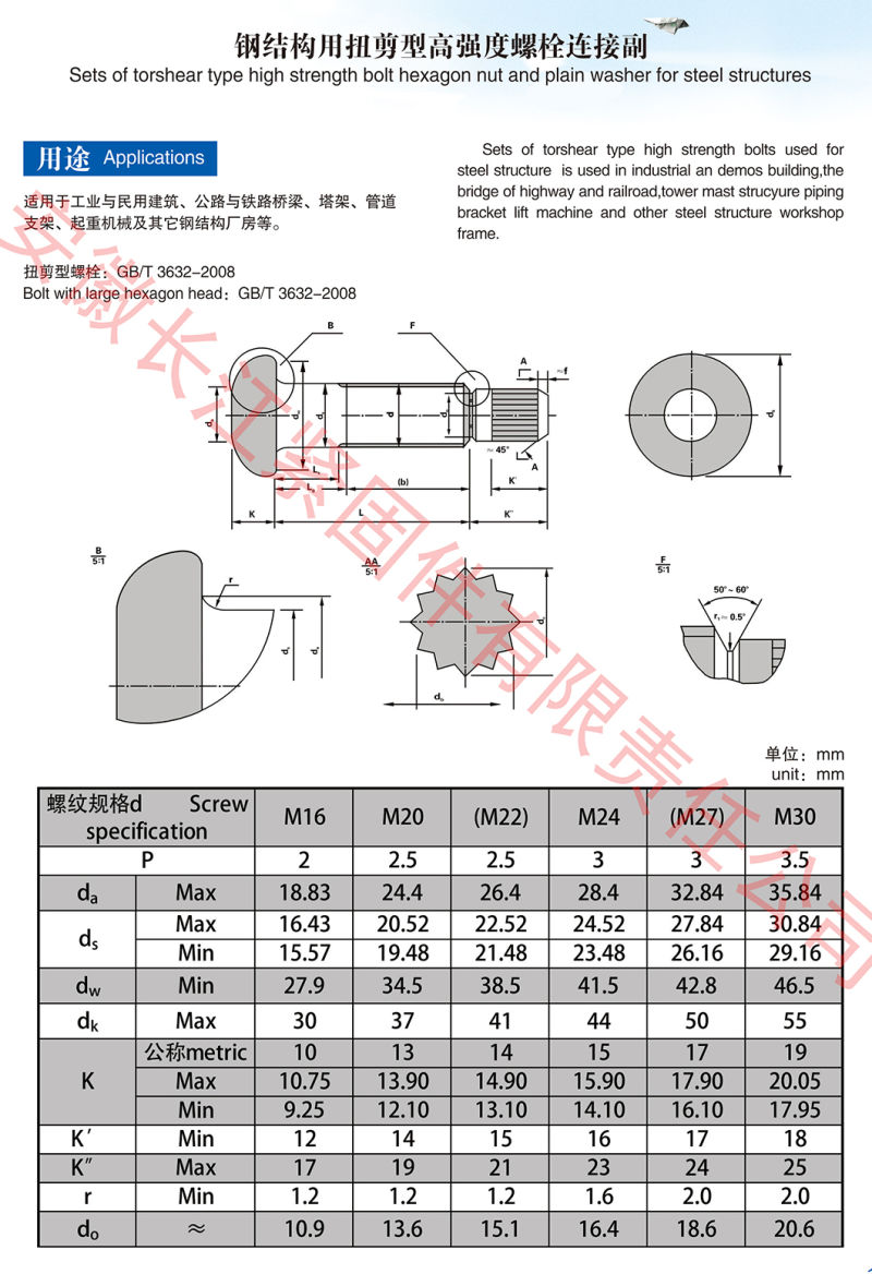 Blackening Surface Treatment Twisted Shear Bolt Ts Bolt Tc Bolt