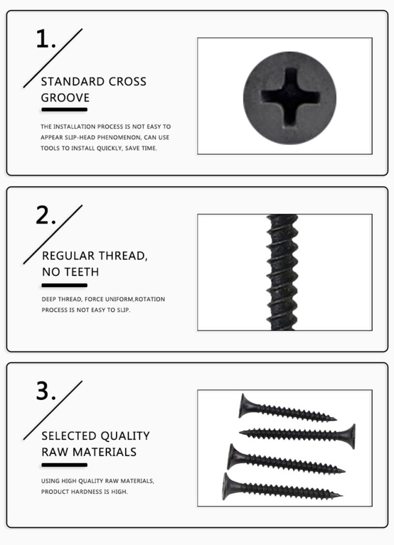 Black/Grey Phosphated/Zinc Plated Fine/Coarse Thread Bugle Head Self-Drilling Screw Gypsum Screw Drywall Scre