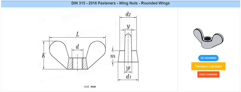 Fasteners JIS B1185 Rounded/Square Wings Wing Nuts DIN 315 for Auto