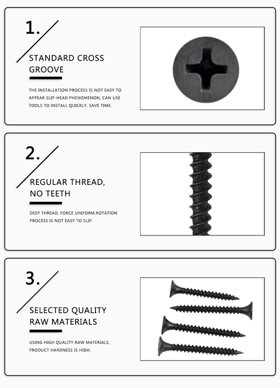 All Sizes High Quality Black Phosphated Drywall Screws Fine/Coarse Thread/Self Drilling Screw