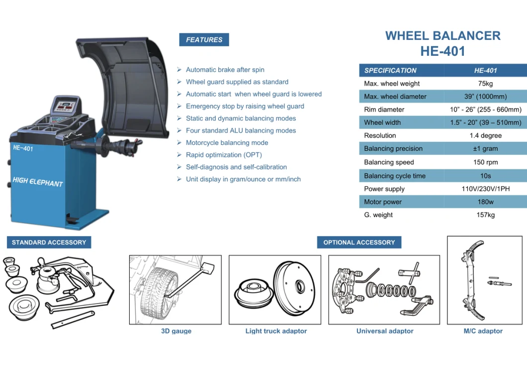 He401/Wheel Balancer/Tyre Changer/Wheel Alignment/Wheel Balancer /Tire Changer/Truck Wheel Balancer/Wheel Balancing Machine/Car Tyre Balancing Machine