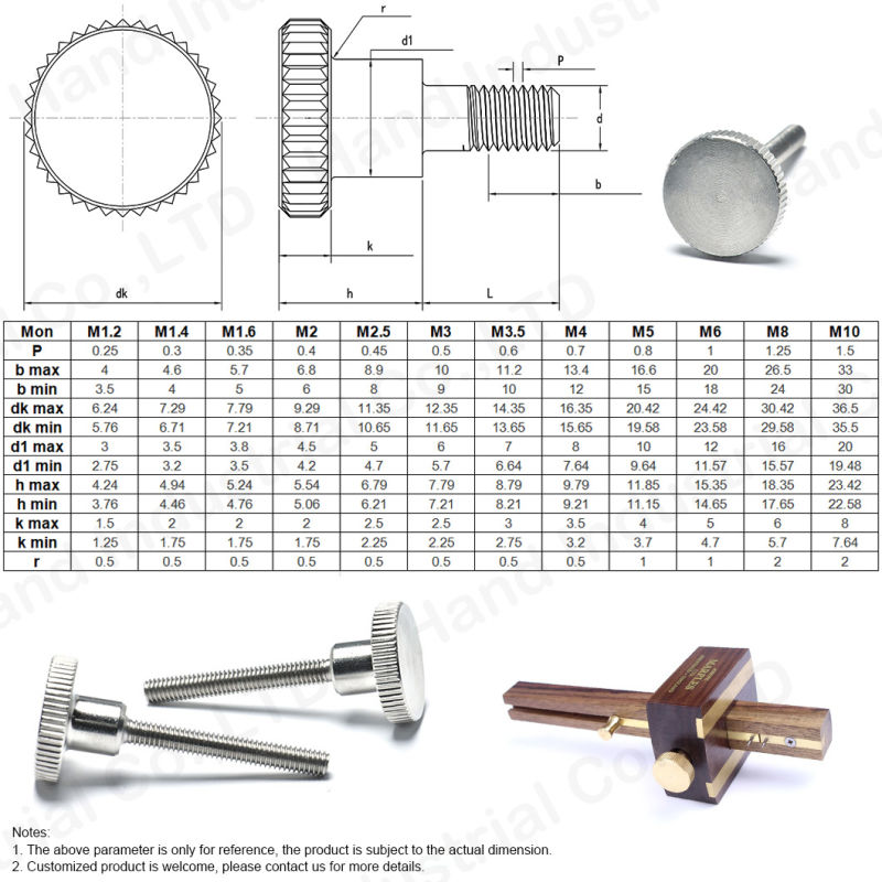 M3 M4 M5 M6 Ss 304 Stainless Steel Knurled Thumb Screws