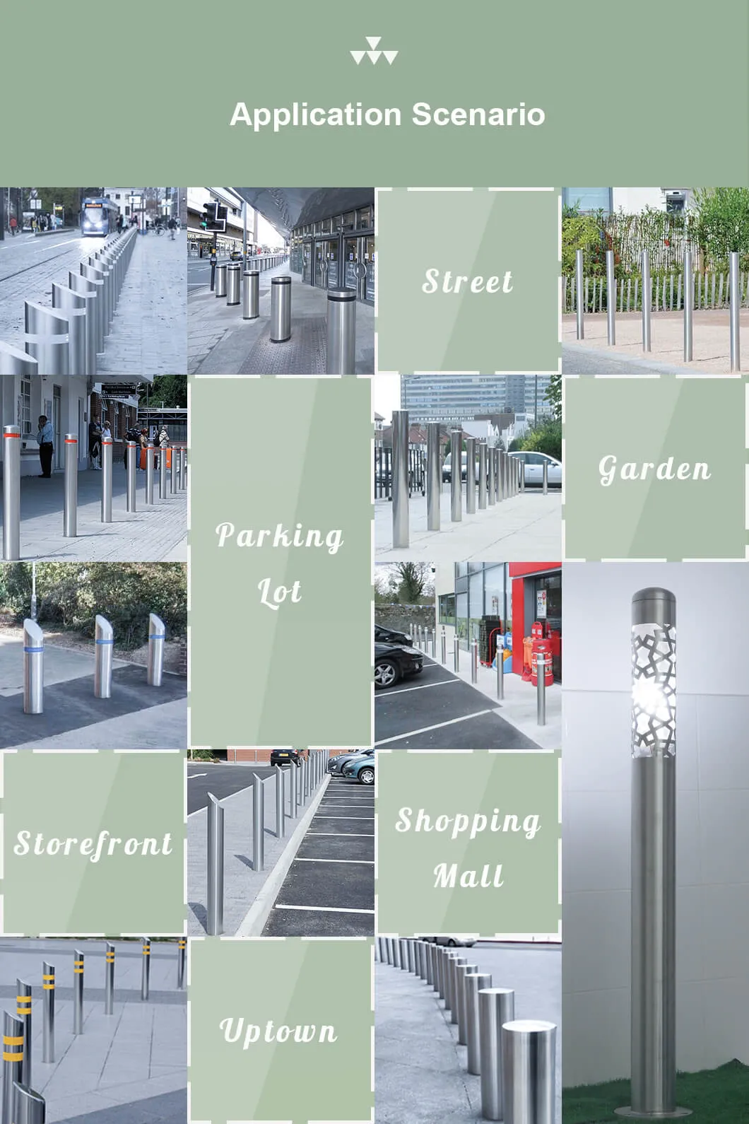 Angled Top 316L Stainless Steel Bolt Down Bollard for School Gate