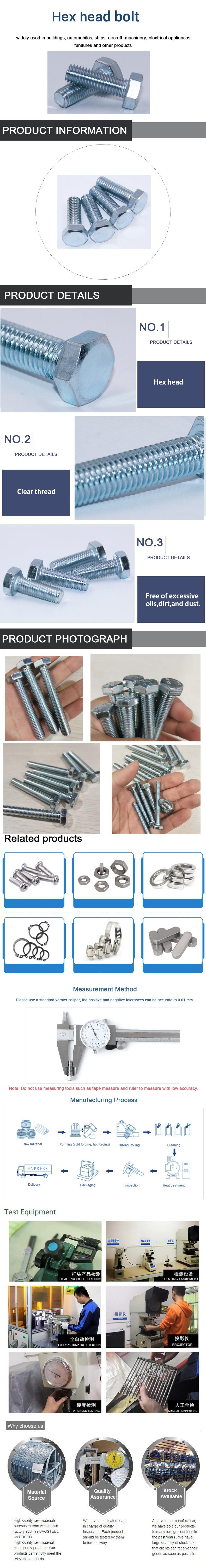 Fastener Blue White Zinc Plated Building Material Hex Head Bolts