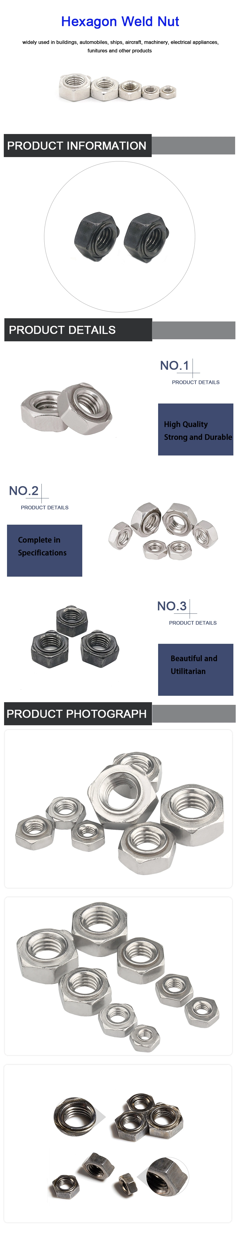 Stainless Steel A2-70 SS304 Hardware DIN929 Customized Hexagon Weld Nuts Hex Nut