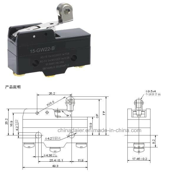 Z-15gw22-B Black Screw Terminal Short Lever Roller Micro Switch 15A