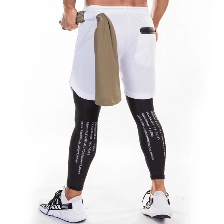 Custom Reflective Print Double Layer Running Shorts Capri Men Shorts