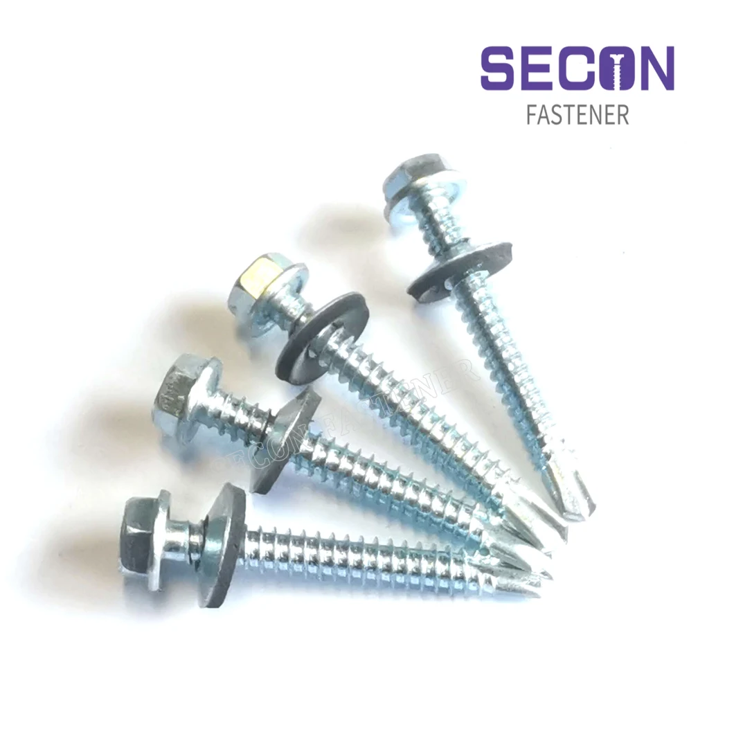 China Fastener Supplier Slotted Hex Head Screw Self Drilling Screw Zinc Plated with EPDM Washer Made in China