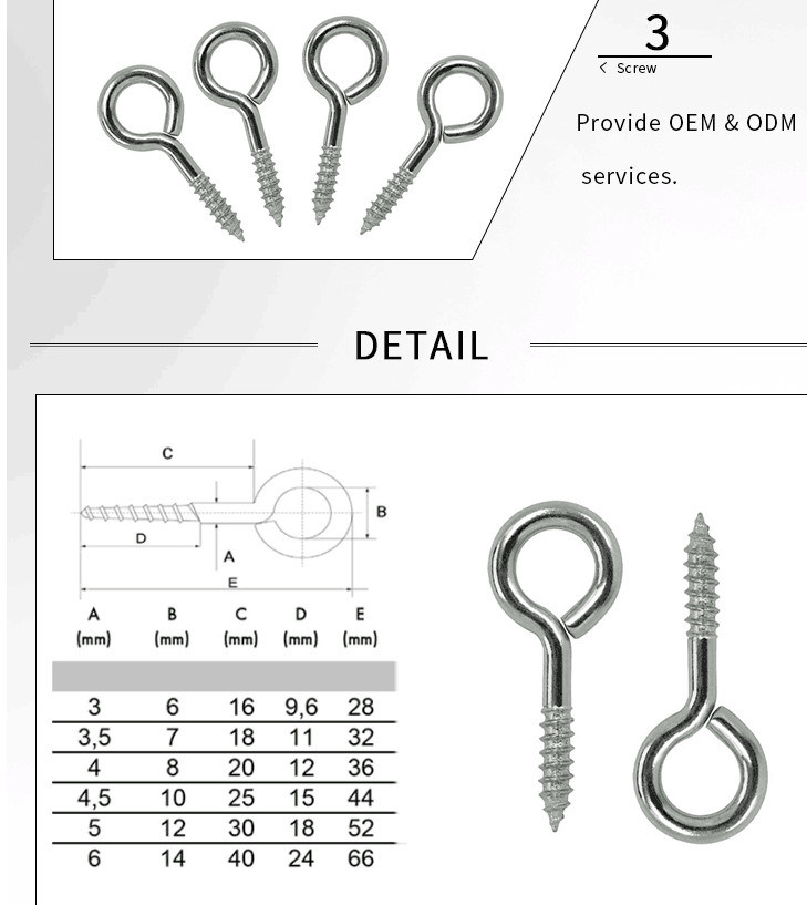 Stainless Steel Eye Screw Hook Woodscrew Cup Hook with Different Sizes