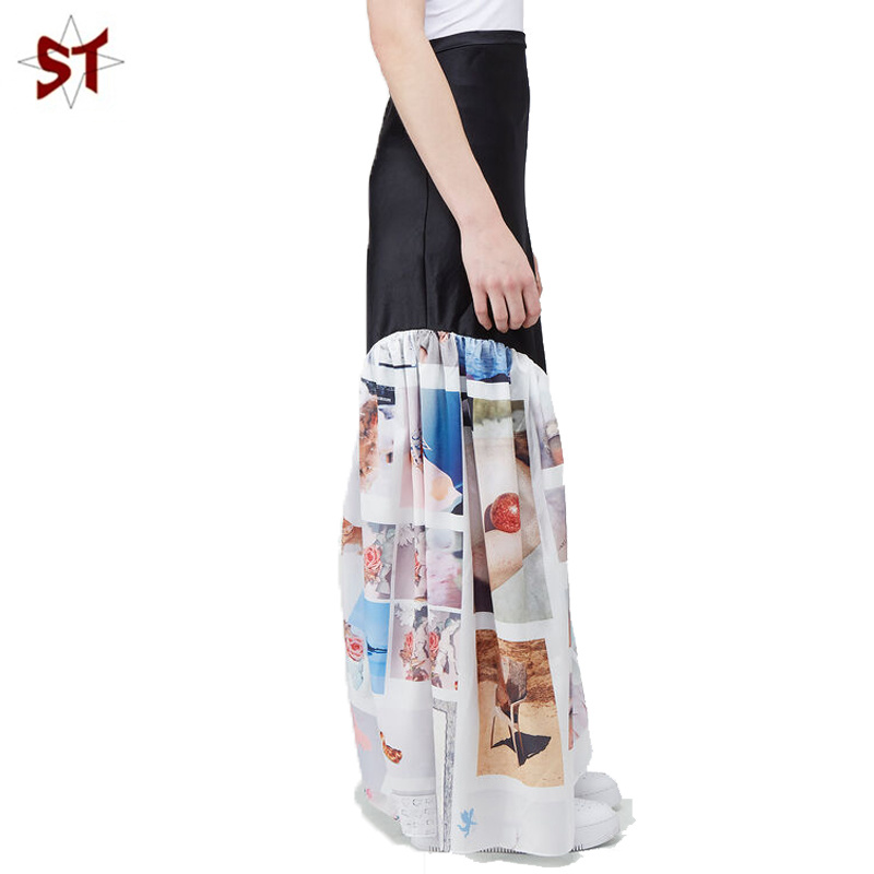 Casual Straight Long Sleeve Stitching Women Skirt Long Dress