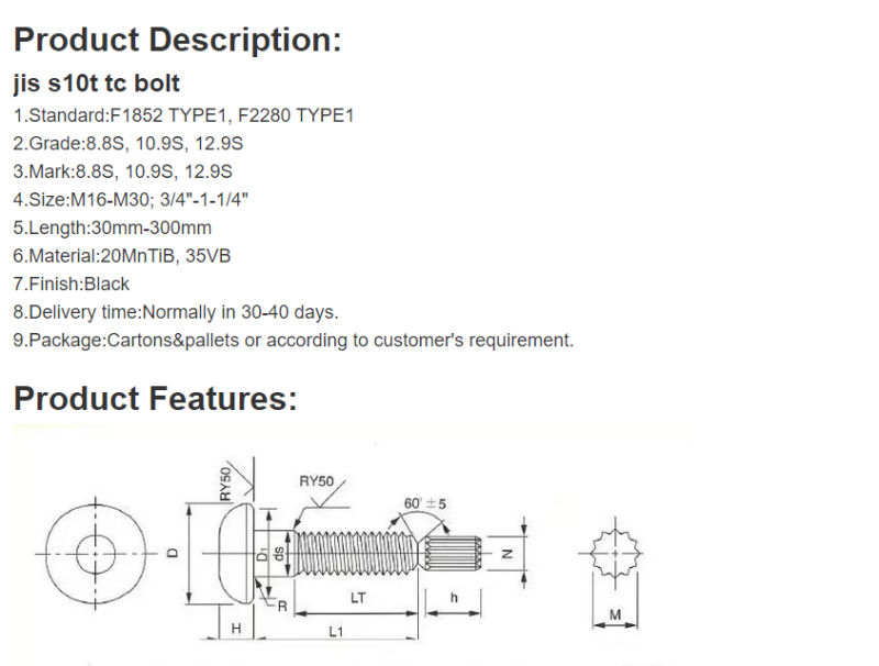 A490tc Bolt A325tc Bolt Tension Control Bolt