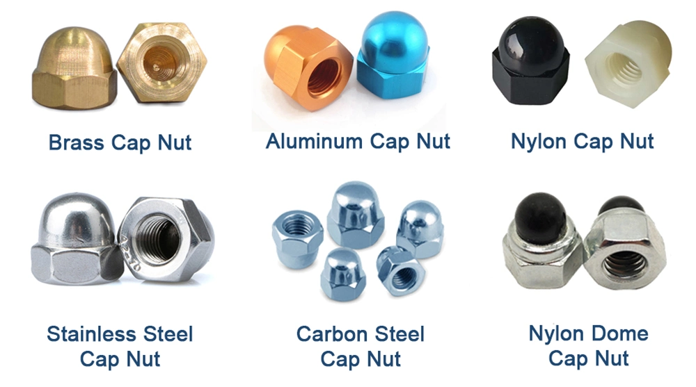 China Customized T Nut Hex Nut Colorful Aluminum Protective Nut DIN1587 Blind Nut Nylon Nut Dome Nut Crown Hex Nut Acorn Nut Cap Nut M2-M39