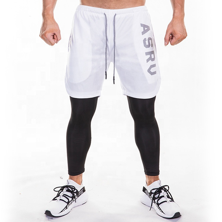 Custom Reflective Print Double Layer Running Shorts Capri Men Shorts