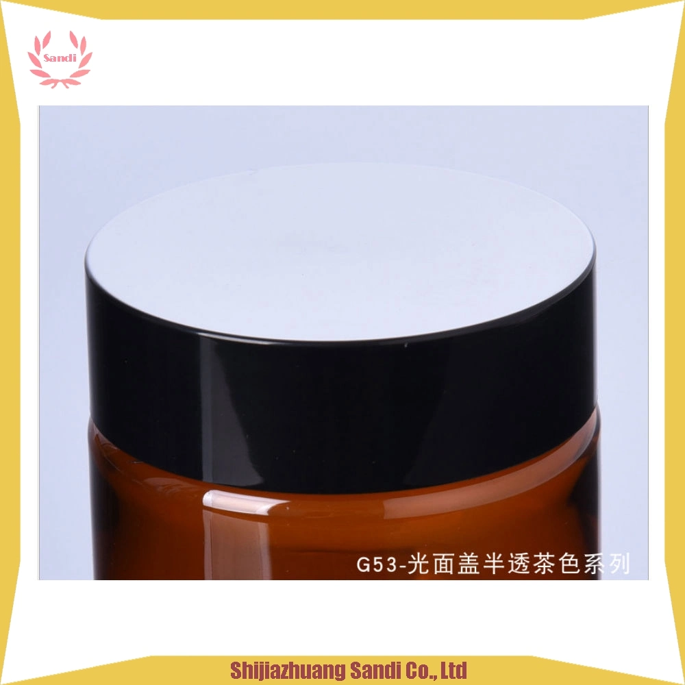Food Container Amber Plastic Jar with Black Screw Lid