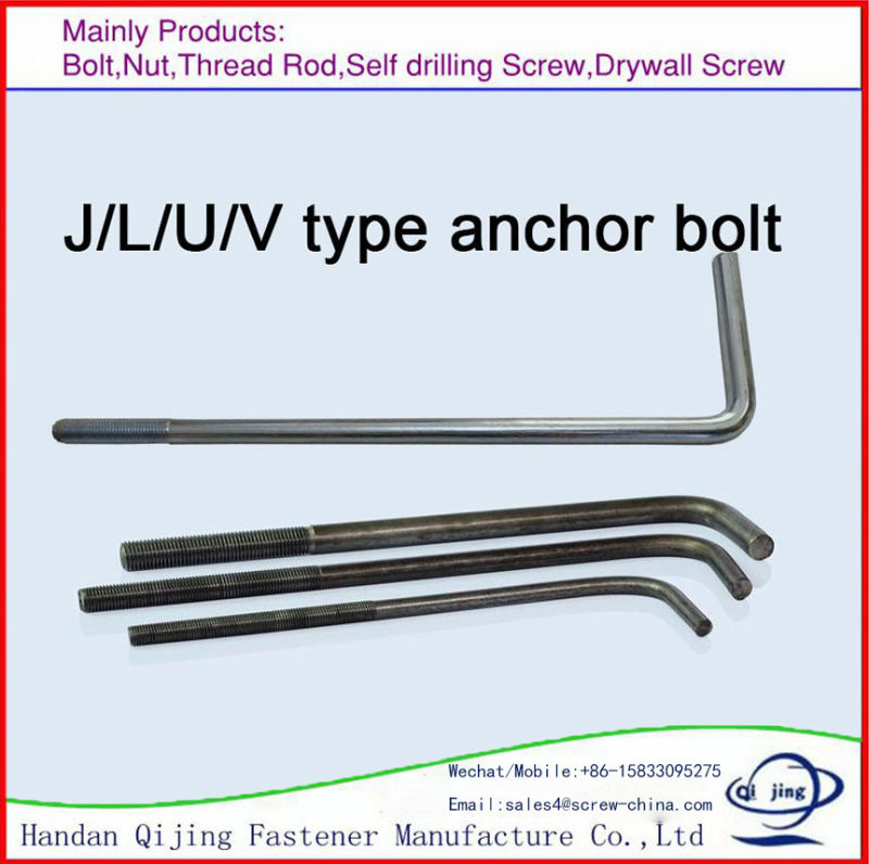 High Quality L/J Type Plain Zinc Plated HDG Galvanized Anchor Bolts Foundation Bolt, L-Bolt