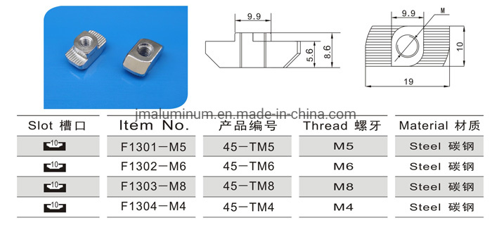 Zinc Plated Steel Slot M4 5 6 8mm Groove T-Nuts for Aluminum Profile Products