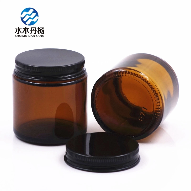100ml Stock Amber Cosmetic Glass Jar with Black Screw Aluminum Cap