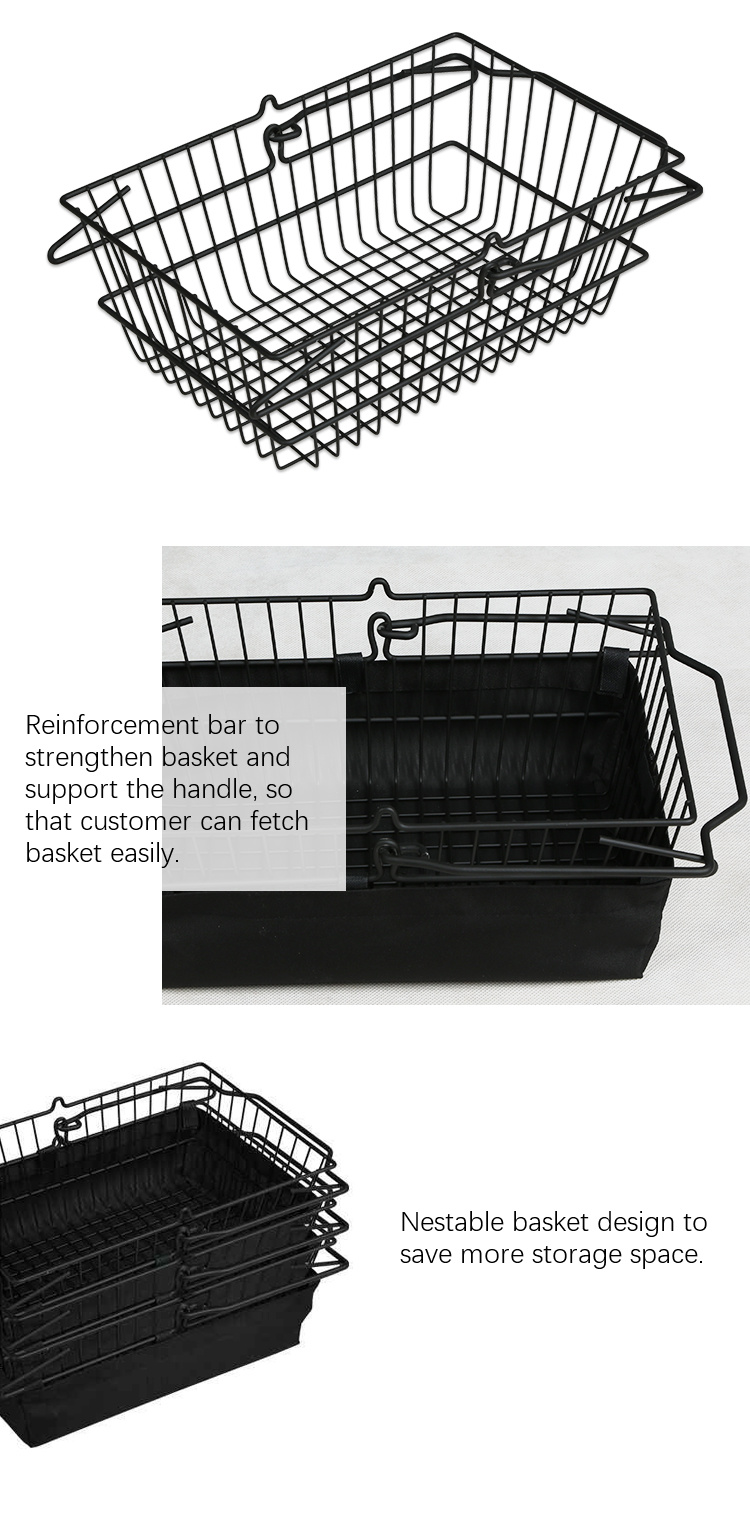 Small Wire Mesh Metal Hand Shopping Basket with Canvas