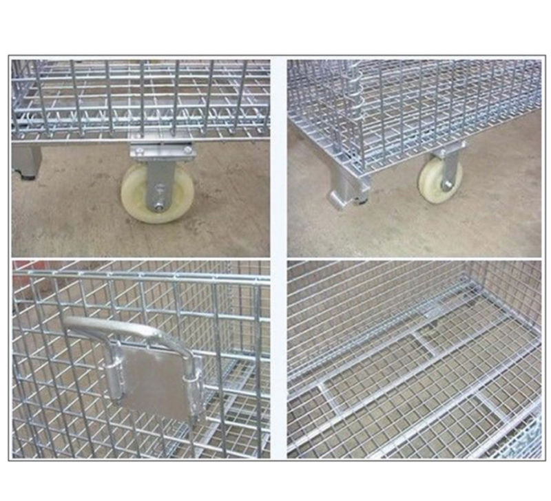 Customized Galvanized Collapsible Folded Stackable Warehouse Metal Wire Mesh Pallet Cage