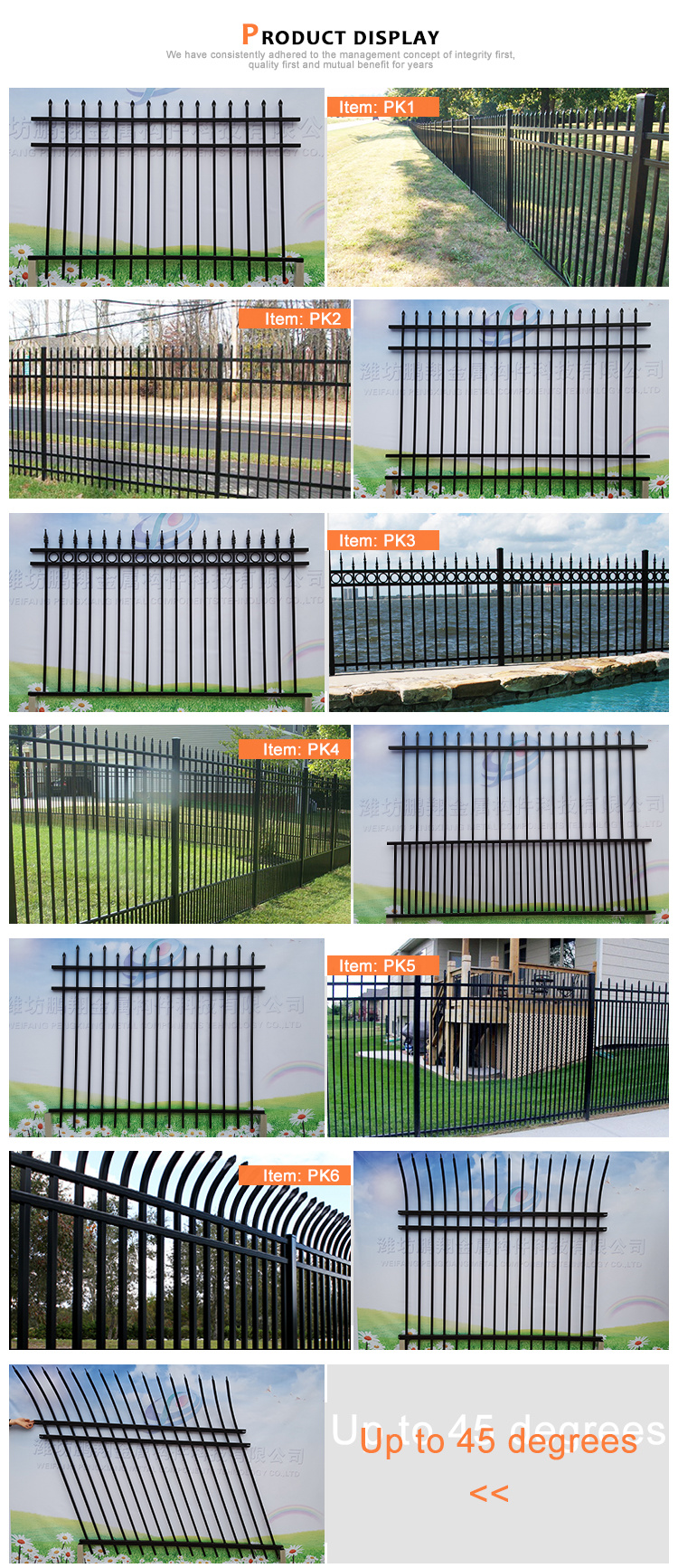 Black Powder Coating Wrought Iron Fence/2rails Cheap Iron Fence/Steel Fence/Picket Fence