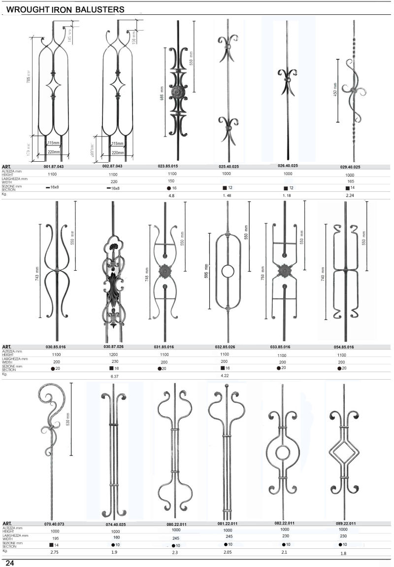 Wrought Iron Balcony Fence Baluster Forged Iron Picket Stair Post Hollow