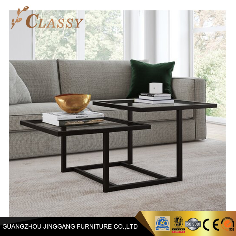 Home Living Room Tempered Glass Coffee Table with Metal Base