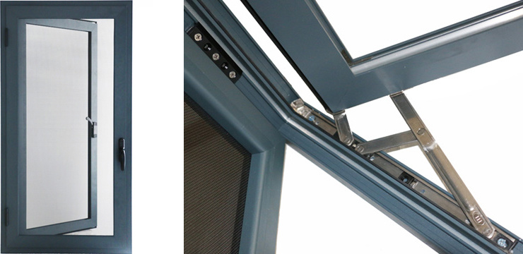 Grey Aluminium Casement Window with Aluminum Frame for Sale