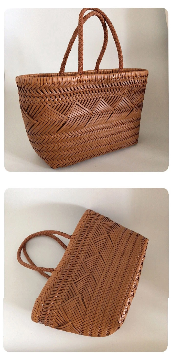 Emg6234 Fashion Women's Genuine Leather Handbags Weave Tote Bag Pattern Handwoven Cowhide Bags