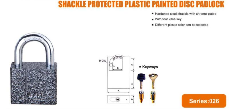 GS0026 Shackle Protected Plastic Painted Disc Iron Padlock, High Quality Iron Padlock, ISO9001 Passed Iron Padlock, Disc Iron Padlock