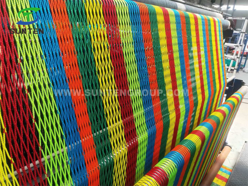 Rainbow Polyester Knotless Cargo Climbing Net, Container Net, Fall Arrest Net, Safety Catch Net in Construction Sites, Amusement Park, Climbing