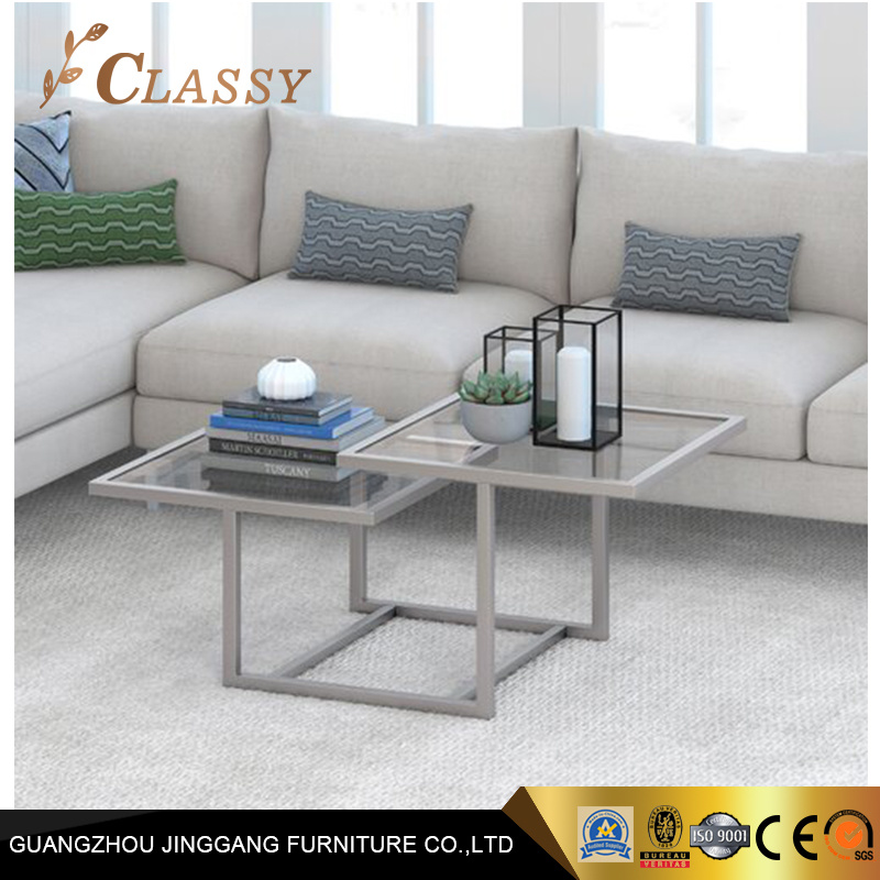 Home Living Room Tempered Glass Coffee Table with Metal Base