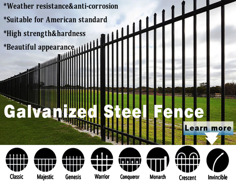 Garden Black Steel Flat Top Fence Security Fence Dog Fence