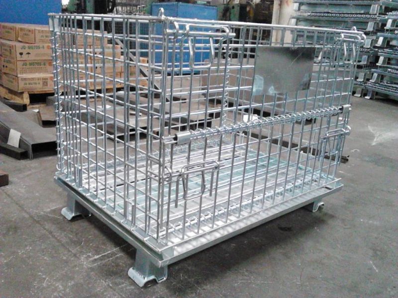 Customized Galvanized Collapsible Folded Stackable Warehouse Metal Wire Mesh Heavy Duty Pallet Cage