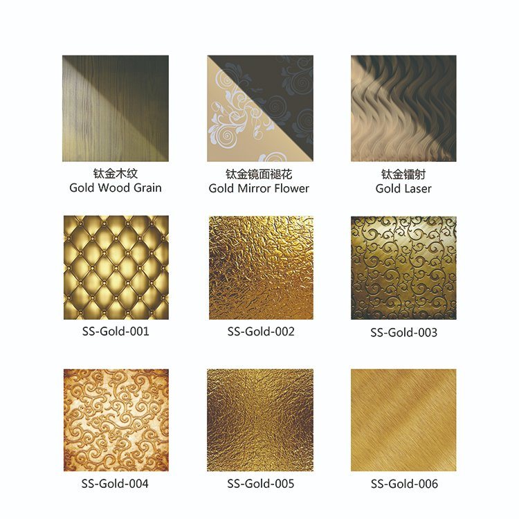 304 Decorative Stainless Steel Sheet with Ti-Gold Coating Colors