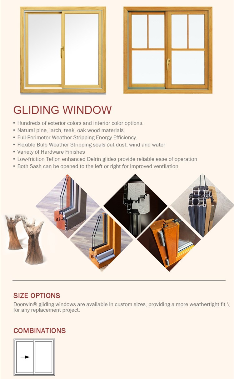 Hundreds of Exterior Aluminum Colors Options, Aluminum Wood Gliding Frame Window for Villa by China Supplier