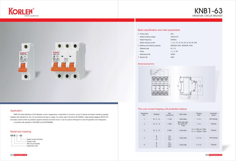 Dz47-63 Miniature Circuit Breaker 1A-63A MCB with Double Wiring 6ka IEC60898-1