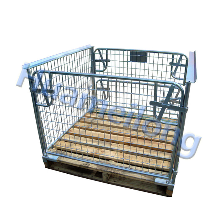 Euro Storage Collapsible Steel Metal Galvanized Wire Mesh Pallet Container