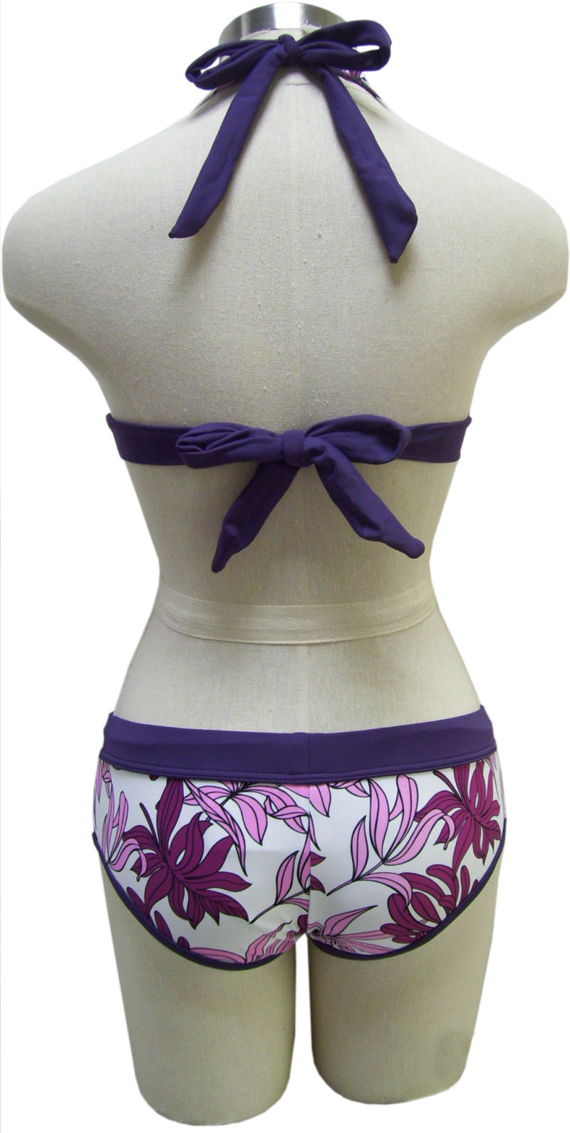 Ladies Ties Leaves Print Triangle Bikini Set Two Pieces Swimwear with Cords and Strings