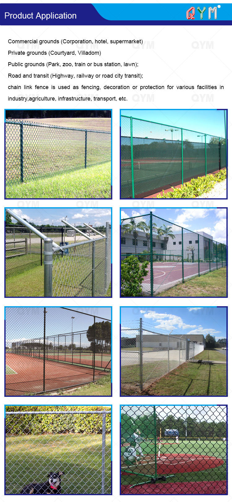 Basketball Court Chain Link Fence PVC Coating Diamond Wire Mesh Fence