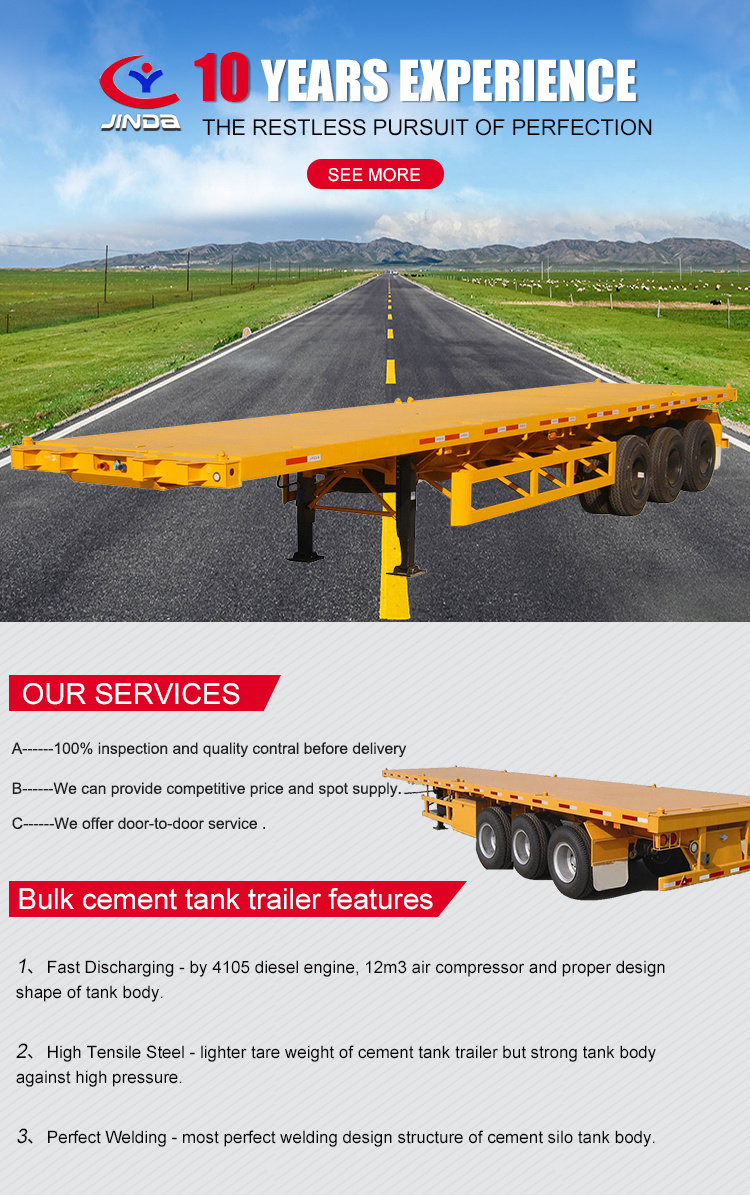 China Factory Jinda 2/3 Axle Flatbed Trailer/ Flatbed Semi Trailer/ Wagon Trailer/ 3 Axle Flatbed Semi Trailer for Sale