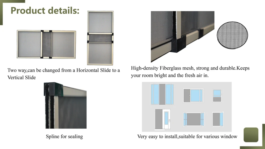 Aluminum Adjustable Insect Window Screen Dust Proof Sliding Insect Screen Window