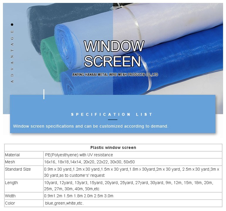 PVC Mesh Plastic Window Insect Screen with Different Colours