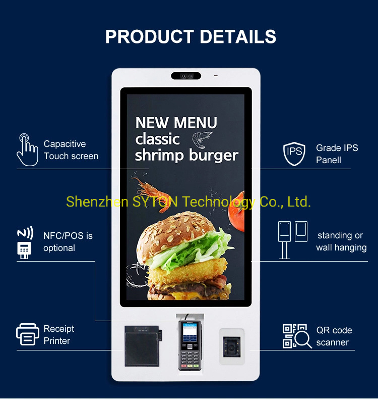 32 Inch Touch Screen One-Stop Restaurant/Shopping Self-Service Payment Kiosk